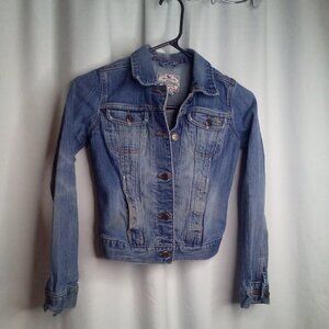 Abercrombie Denim Jacket S Juniors Cropped Button Up Light Wash Blue